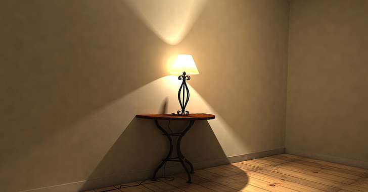 table, lamp, lighting, parket, ground, room, mood