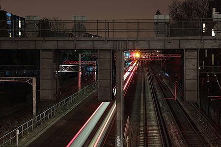 het platform, brug, stad, Engineering, avond, licht, beweging