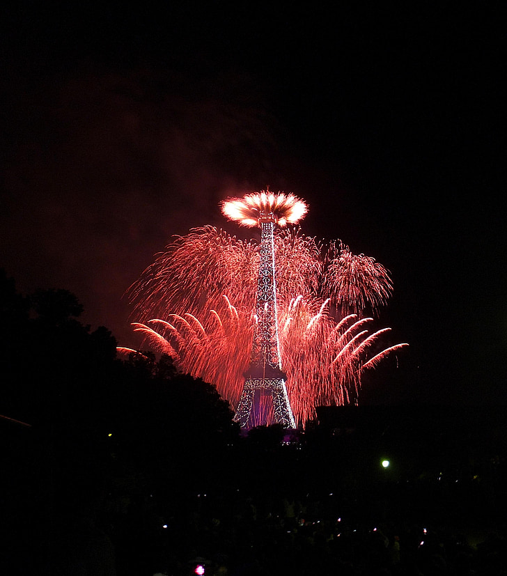 fireworks, eiffel tower, paris, july 14