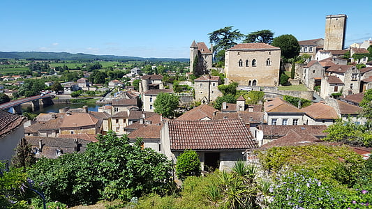 Puy l'eveque, Franciaország, falu, nézet, nyári, Dordogne