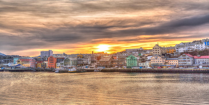 Noruega, Costa, posta de sol, Kristiansund, Escandinàvia, Mar, paisatge