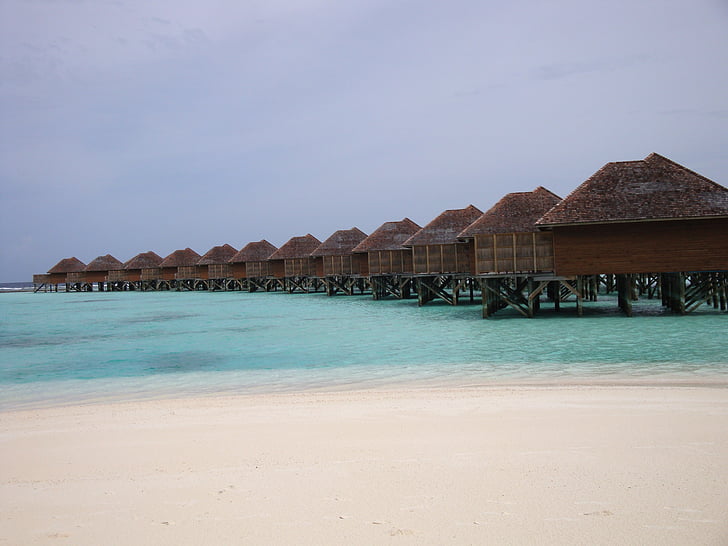 ön, Maldiverna, stranden, havet, vakarufali, Bungalow, vatten bungalow