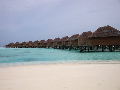 otok, Maldivi, Beach, morje, vakarufali, Bungalov, Sunset Over-Water