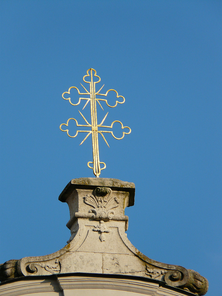 kříž, dvojitý kříž, zlatý, Fürstenzell portu kostel, kostel, portu kostel, kostelní věže