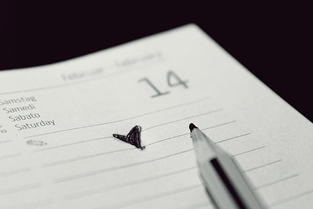 calendar, valentine's day, heart, note, love, fourteen, pencil