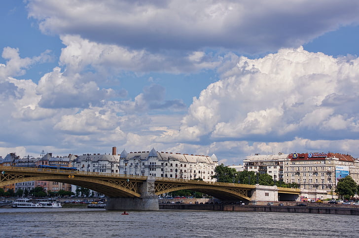 Margaret-bron, Bridge, Danube överbryggar, Budapest, Sky, byggnad, platser av intresse