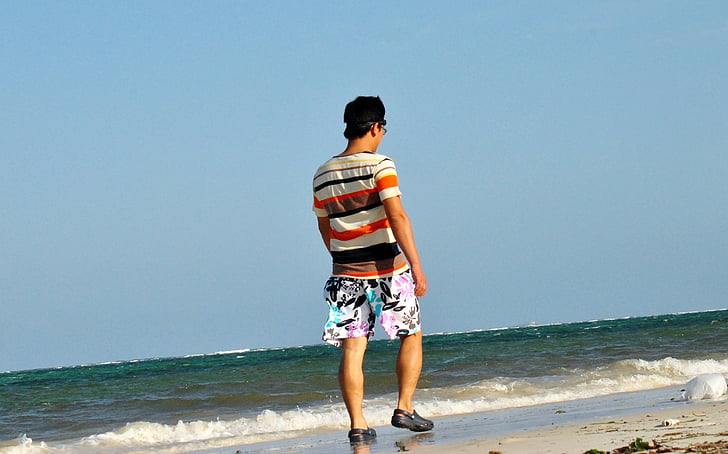 beach, holiday, vacation, person, walk, sea, outdoors