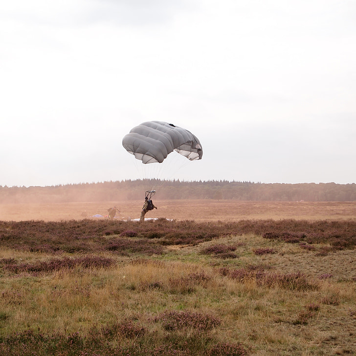parachute, heideveld, commemoration, hills, clouds, mist