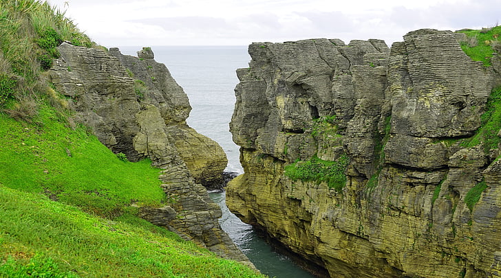 rocas Pancake, Nueva Zelanda, costa oeste, Isla del sur, acantilado, no hay personas, naturaleza