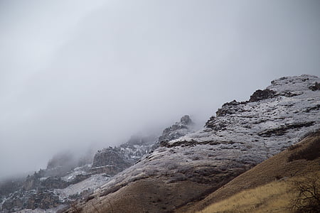 grijs, rotsen, wolken, wolk, landschap, berg, sneeuw
