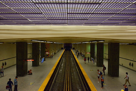 metrou, Sherbrooke, Montreal, în subteran, şine, staţia de, oameni