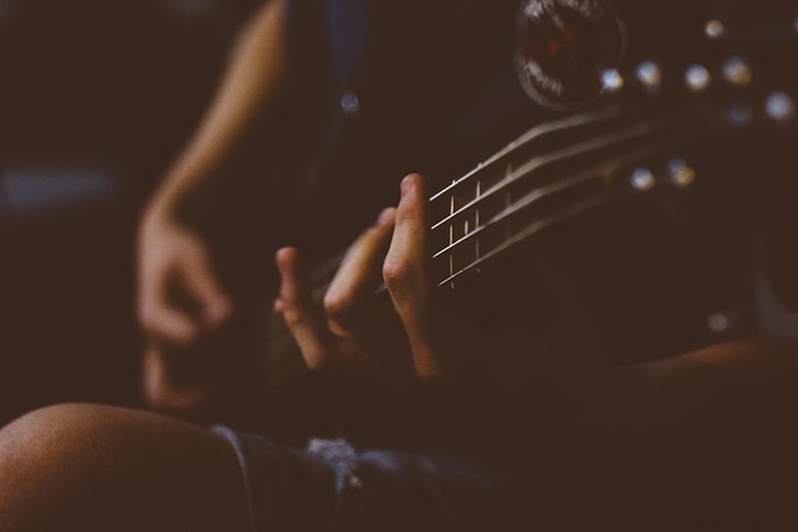 so, música, baix, guitarra, persones, dits, mà