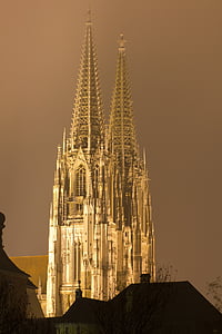 Regensburg, dom, natt, kyrkan, Domkyrkan, arkitektur, religion