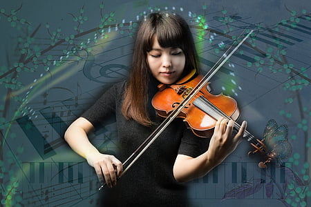 music, violin, women, retouch, note, musical Instrument, musician
