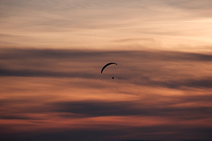 pilved, taevas, Sunset, siluett, seiklus, parasailing, Paragliding
