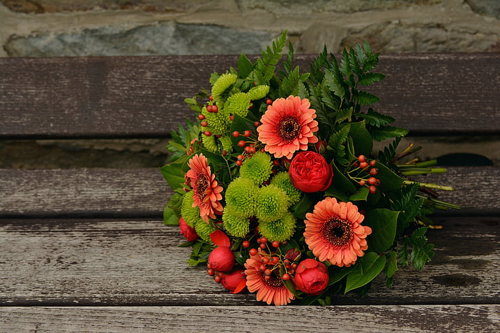 rudens gėlės, puokštė, Gerbera, rudens spalvos, gimtadienis, Sveikinimas, dėmesio