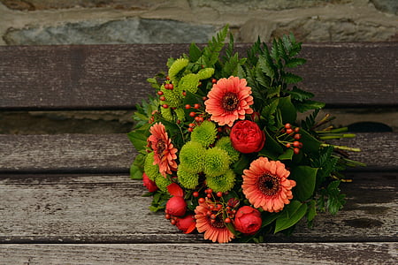 autumn flowers, bouquet, gerbera, autumn colours, birthday, greeting, attention