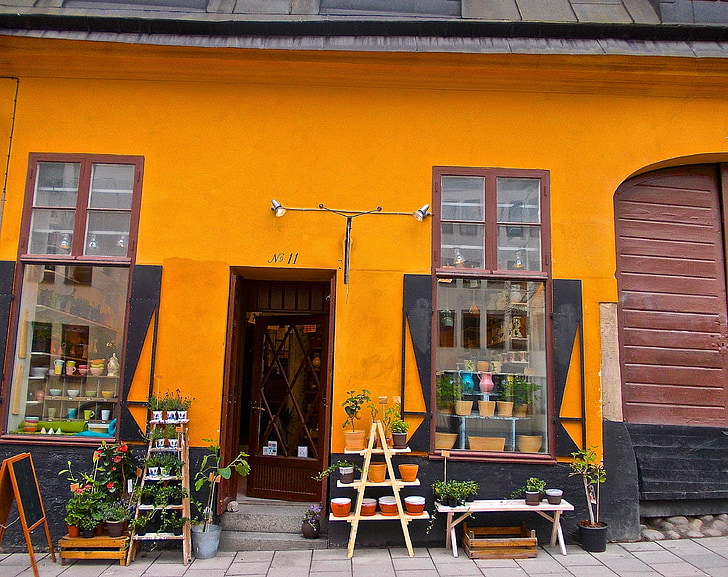 fasáda, staré, keramika, obchod, město, Södermalm, Stockholm