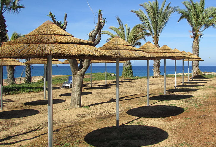 Cyprus, Protaras, Resort, dáždniky, Rekreácia, cestovný ruch, Dovolenka