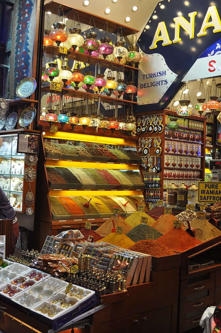 krydderier, marked, marked stall, Spice market