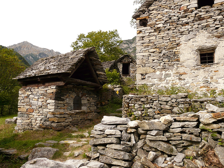 Rustico, stenen huis, landhuis, Verzasca, Ticino, Meran, dorp