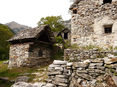 Rustico, rumah batu, rumah pedesaan, Verzasca, Ticino, Meran, desa
