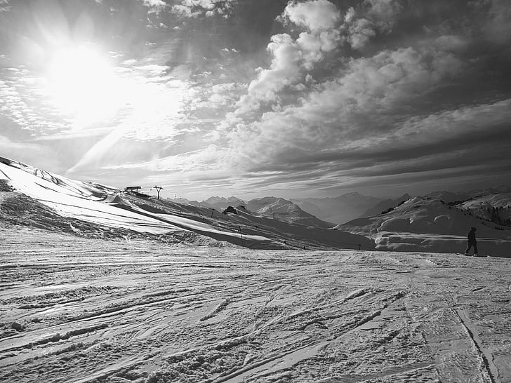 sneeuw, Bergen, zwart-wit, Hoch-ybrig, Zwitserland