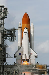 space shuttle atlantis, oppskytning, lanseringen, flammer, innlede, raketten boosters, leting