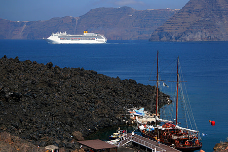 Santorini, görög sziget, Kükládok, Caldera, fehér ház, Görögország, vulkáni
