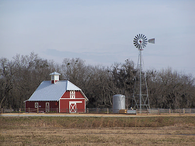 Bauernhof, rot, Windmühle, Natur, Herbst, Landschaft, landwirtschaftlich genutzter Flächen