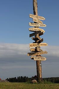 signpost, wooden, direction, post, road, europe, lithuania