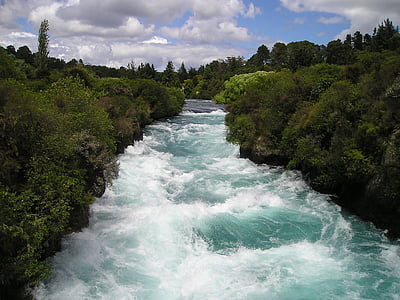 torrent, white water, force, nature, new zealand, landscape, green