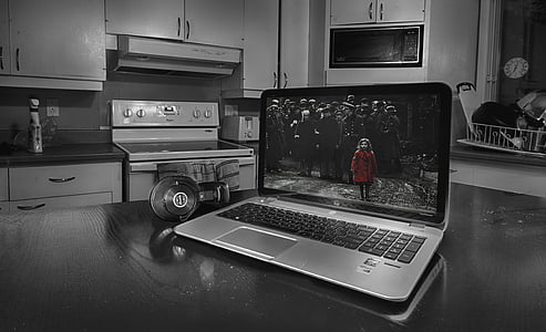 b w, preto e branco, hdr de preto e branco, computador portátil, frango portátil, laptop HP, HP