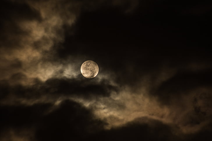zamračené, tmavé, spln, Luna, mesiac, noc, Sky