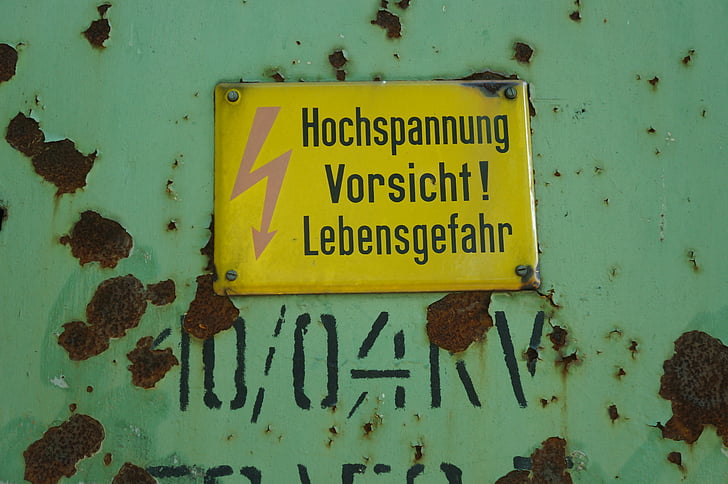 Schild, Emaille, Warnung, Edelstahl, alt, Farbe, Flocke