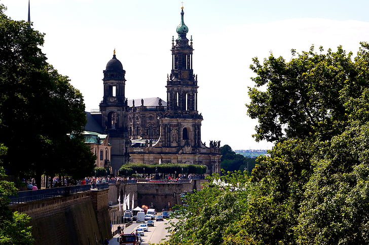 Hofkirche, Igreja, Dresden, campanário, cidade velha, Católica, Elbufer