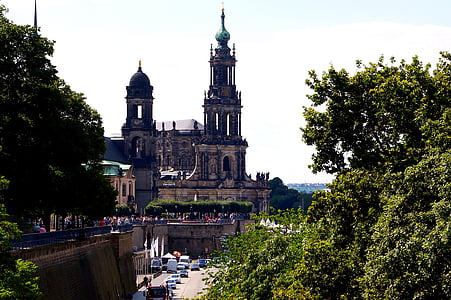 Hofkirche, cerkev, Dresden, zvonik, staro mestno jedro, katoliški, Elbufer