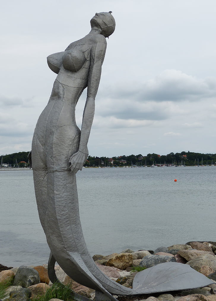 eckernförde, mecklenburg, sea, baltic sea, figure, sculpture, mermaid