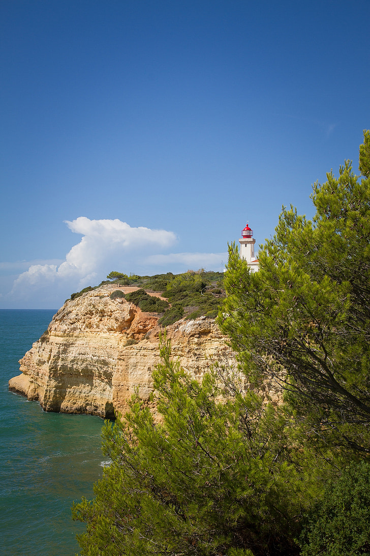 lighthouse, portugal, coast, algarve, sea, atlantic, beacon
