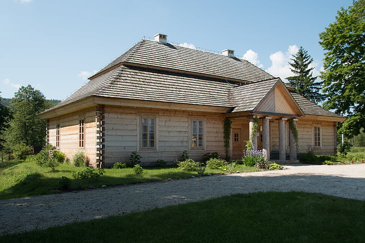 Starý dům, Chalupa, dřevěný dům, dřevěná chata, stará Chalupa, Polsko, Zeromski