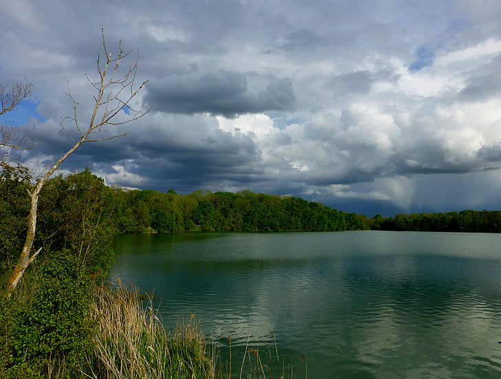 gewitterstimmung, jezero, oblaki, dramatično nebo, krajine, narave, drevo