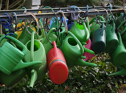 watering cans, colorful, irrigation, plastic, casting, color, water