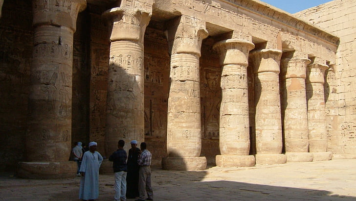 Habu tempel, hal van kolommen, Luxor-tempel, architecturale kolom, het platform, geschiedenis, Archeologie