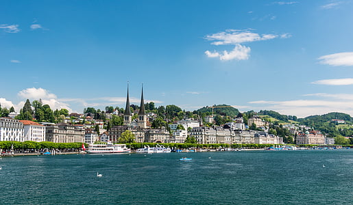 Luzern, Švajčiarsko, Lake lucerne regiónu, kostol, Zobrazenie, mesto, Sky