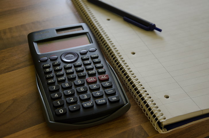 Calculatrice, bloc-notes, calcul, stylo, Notes, outil d’écriture, Bureau