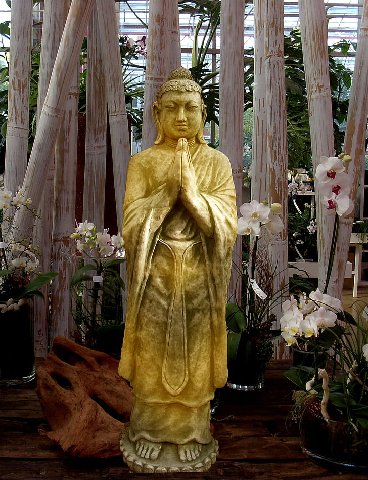 Buddha, staty, skulptur, sten siffra, guld, konst, Asia