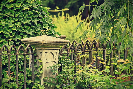 kirkegård, grav, Stone base, grav, hegnet, metal hegn, ornament