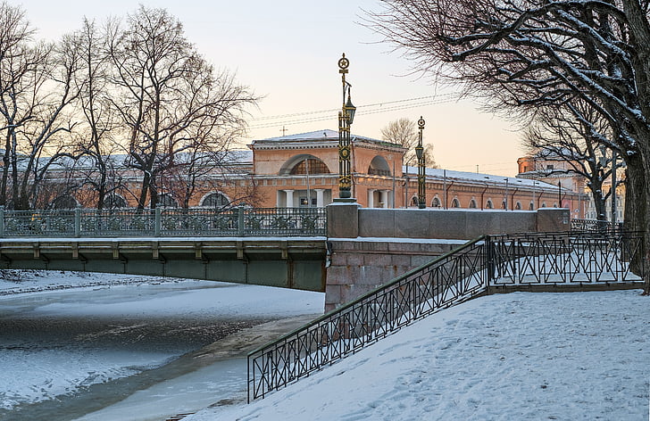 ville, SPB, Saint-Pétersbourg Russie, hiver, belle, froide, bel immeuble
