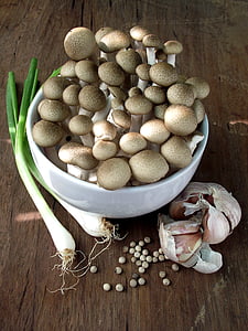 ciuperci, ceapa de primăvară, usturoi, piper, produse alimentare, materii prime, prime