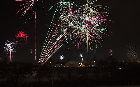 fogo de artifício, ano novo, férias, celebração, à noite, evento, explodindo